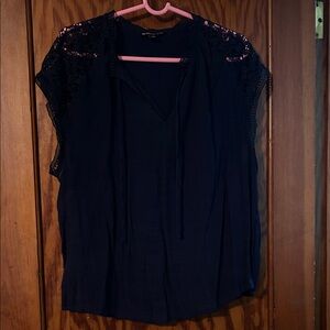 Zac & Rachel Navy Top with Lace Accents